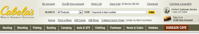 Cabela's website header design example