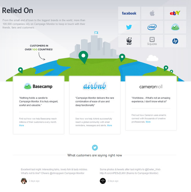Campaign Monitor customers page design example