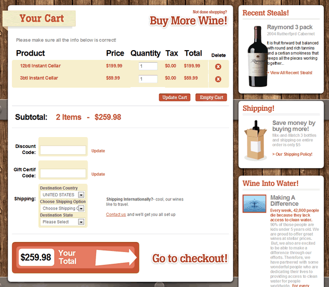 Cellar Thief ecommerce shopping cart design example