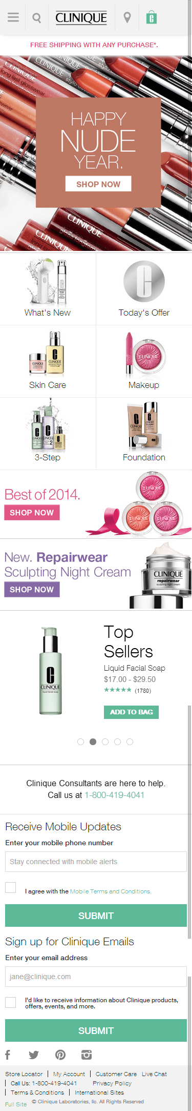 Clinique mobile ecommerce home page design example