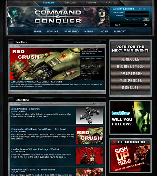 Command and Conquer video game website design example