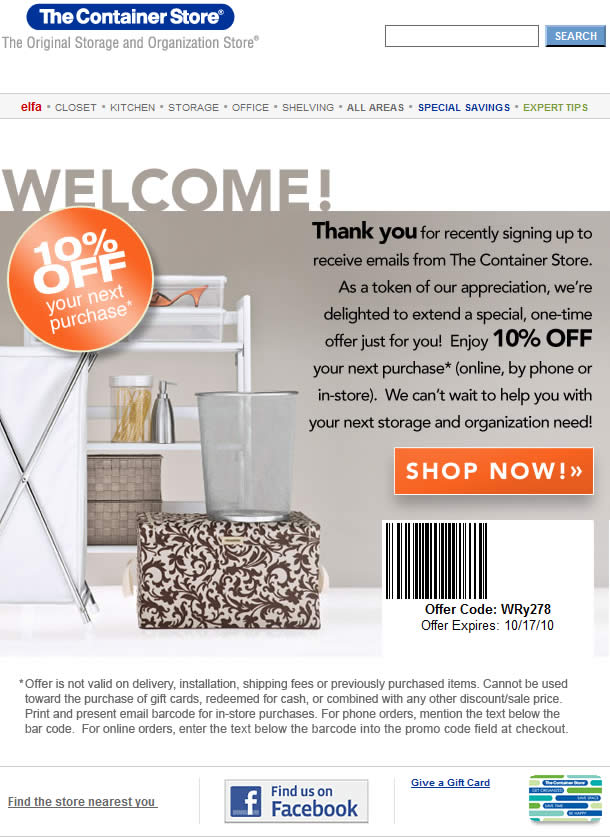 The Container Store welcome email design example