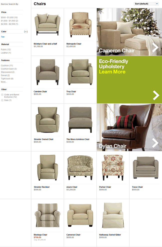 Crate and Barrel ecommerce gallery page design example