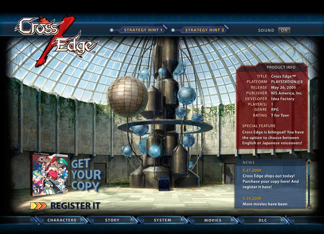 Cross Edge video game website design example