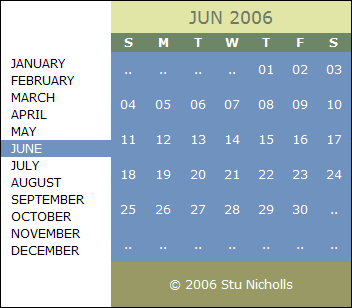 CSS play calendar design example