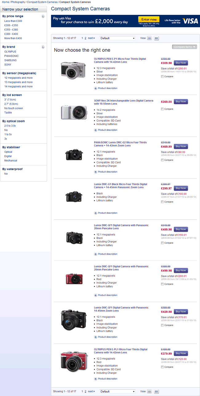 Currys ecommerce gallery page design example