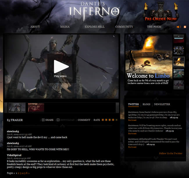 Dante's Inferno video game website design example