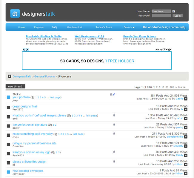 Designers Talk forum design example