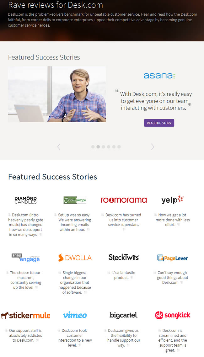 Desk.com customers page design example