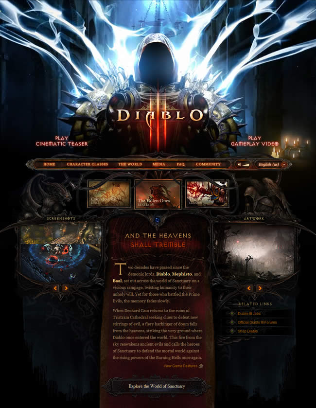 Diablo 3 video game website design example