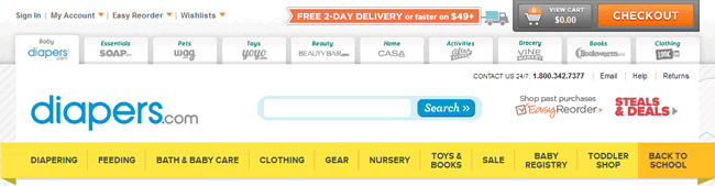 Diapers.com website header design example