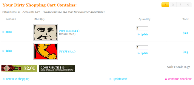 Dirty Coast shopping cart design example