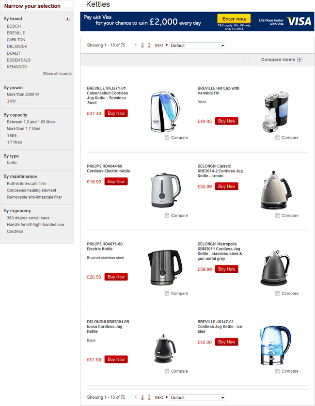 Dixons ecommerce gallery page design example