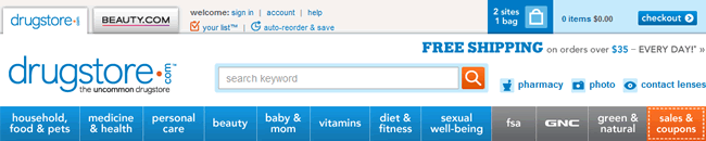 Drugstore.com website header design example