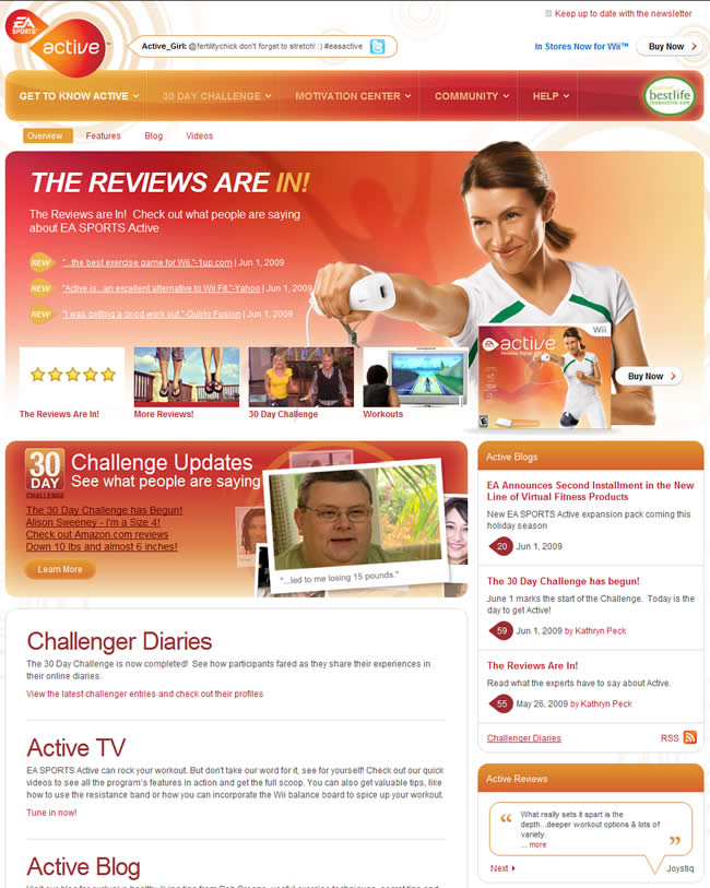 EA Sports Active video game website design example