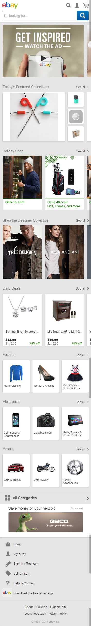 eBay ecommerce mobile home page design example