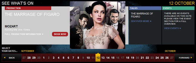 English National Opera calendar and date picker design example