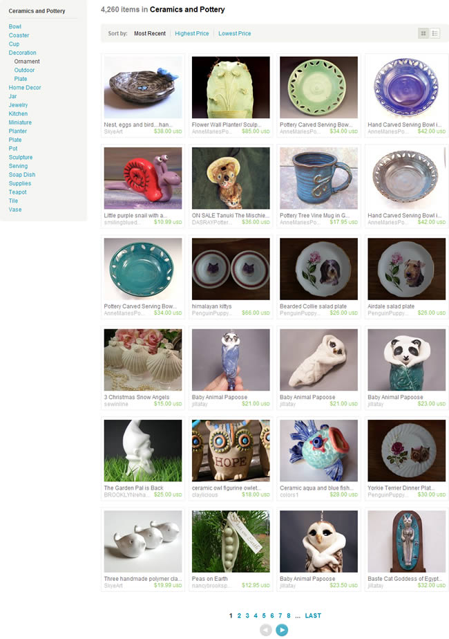 Etsy ecommerce gallery page design example