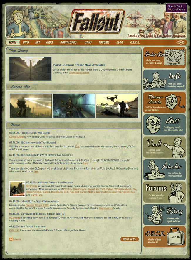 Fallout 3 video game website design example