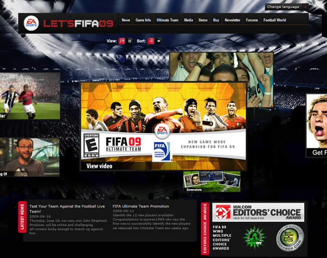 FIFA '09 video game website design example