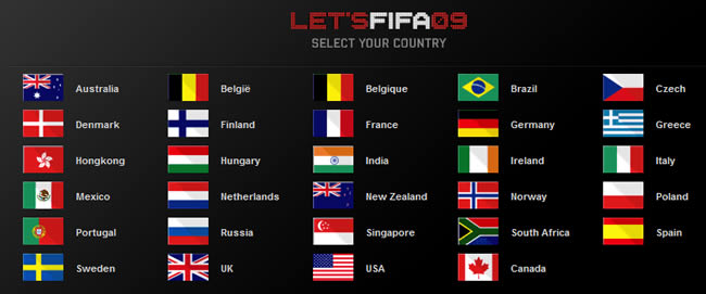 FIFA '09 website country selector design example