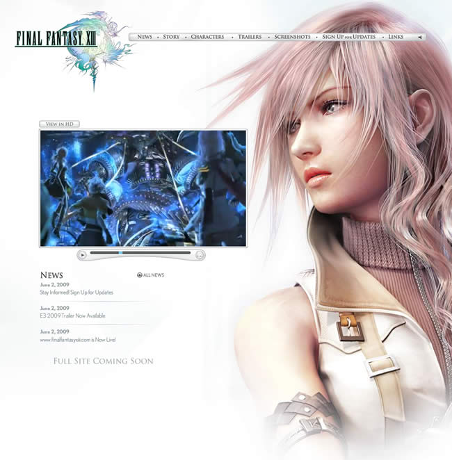 Final Fantasy XIII video game website design example