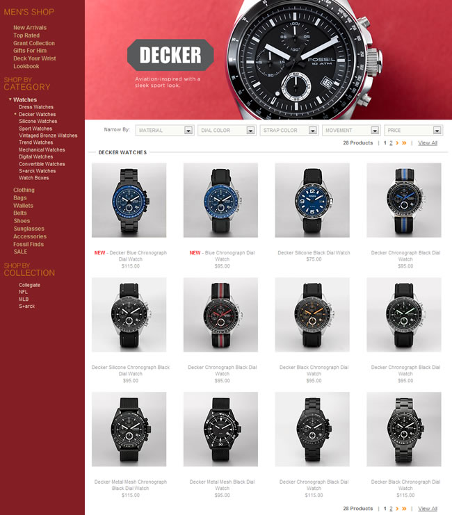 Fossil ecommerce gallery page design example