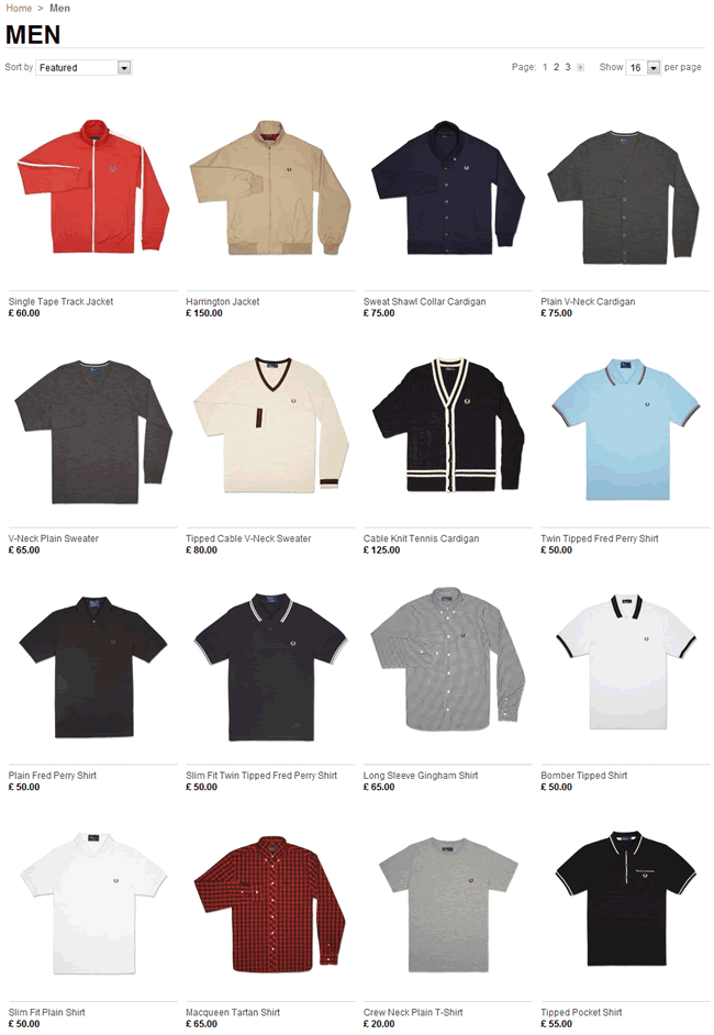 Fred Perry ecommerce gallery page design example