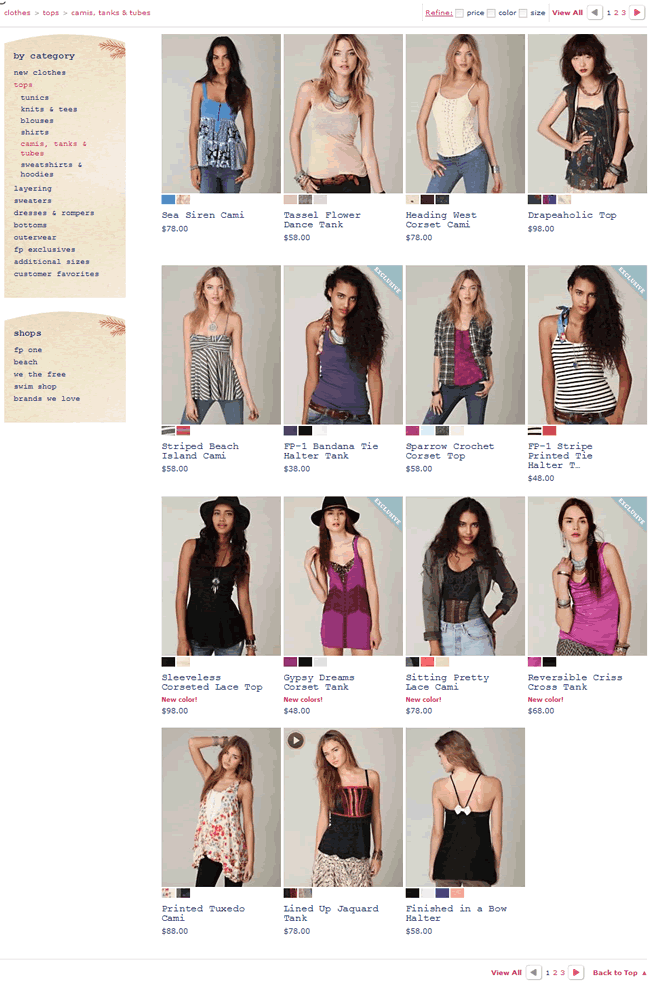 Free People ecommerce gallery page design example