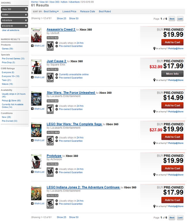 GameStop ecommerce gallery page design example