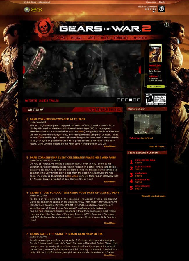 Gears of War 2 video game website design example