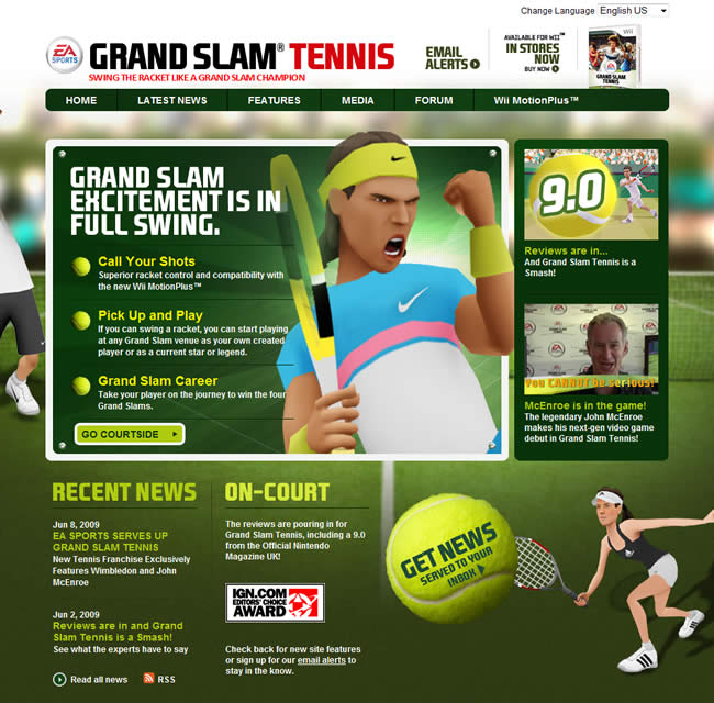 Grand Slam Tennis video game website design example