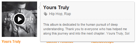 Grooveshark web tooltip design example