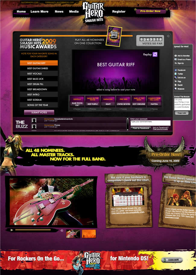 Guitar Hero Smash Hits video game website design example