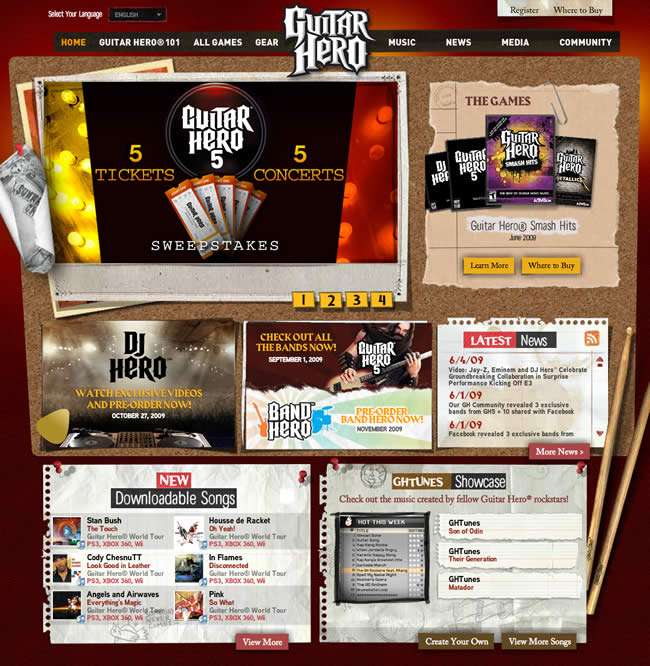 Guitar Hero video game website design example