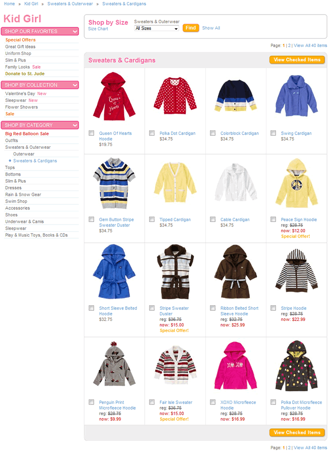 Gymboree ecommerce gallery page design example