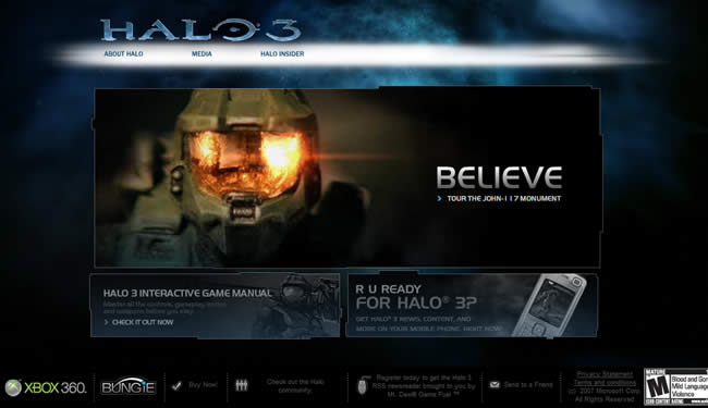 Halo 3 video game website design example