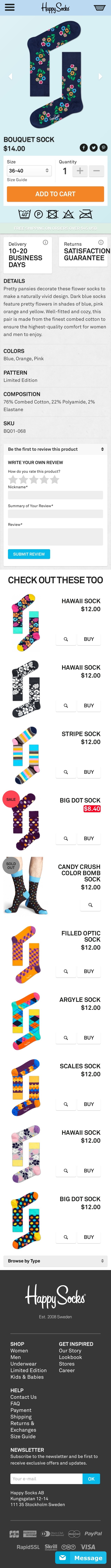 Happy Socks mobile product page design example