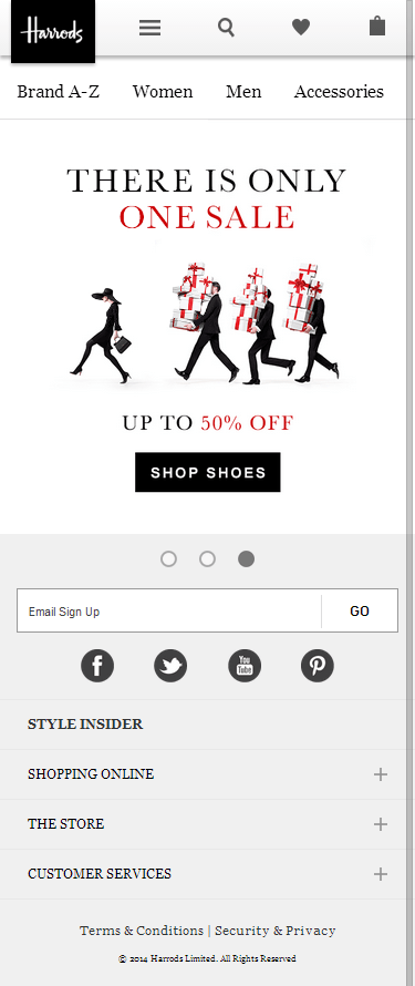 Harrods mobile ecommerce home page design example