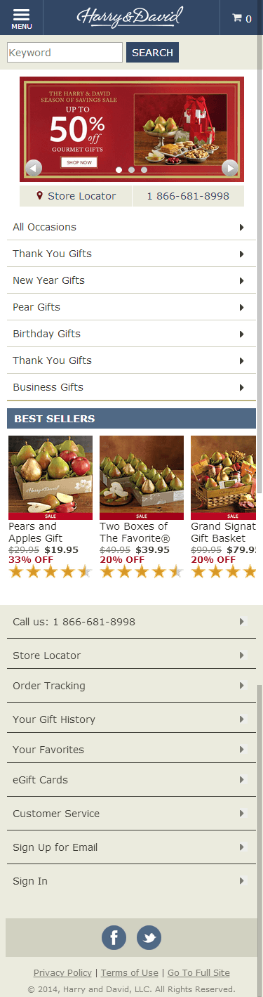 Harry and David mobile ecommerce home page design example