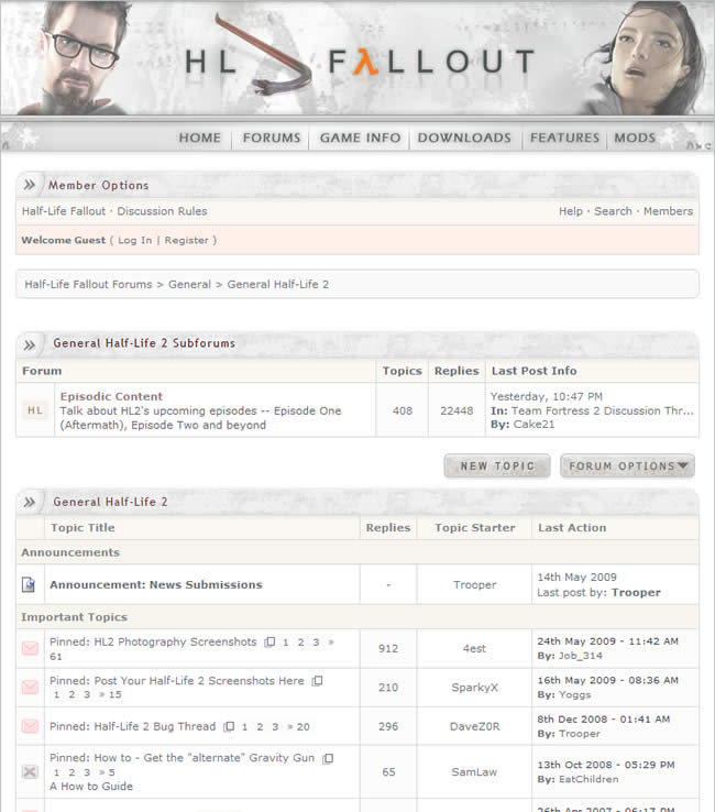 Half-Life Fallout Forums forum design example