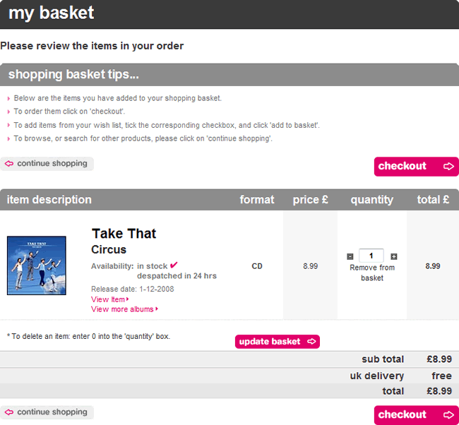 HMV shopping cart design example