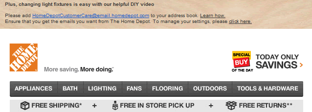 The Home Depot email header design example