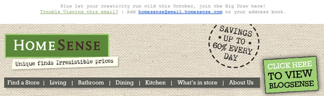 Home Sense email header design example