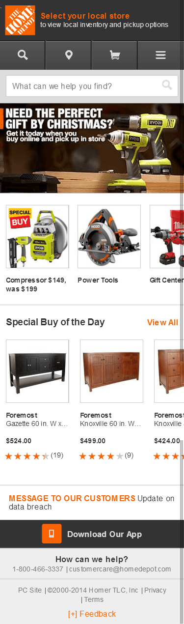 Home Depot mobile ecommerce home page design example