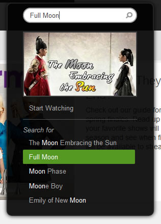 Hulu search auto-complete design example