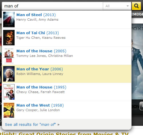 IMDB search auto-complete design example