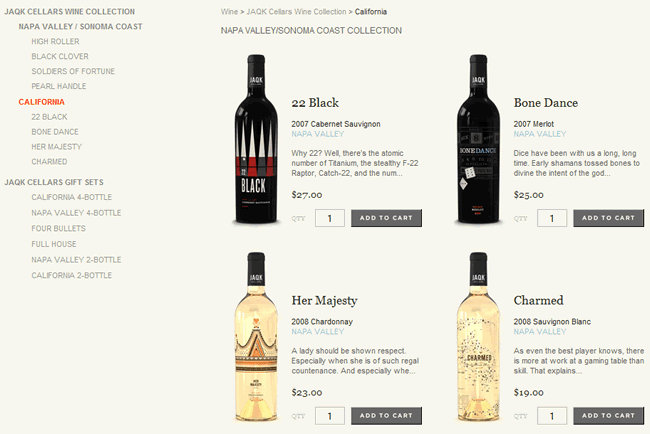 JAQK Cellars ecommerce gallery page design example