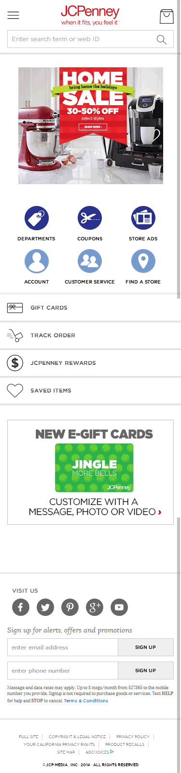 JCPenney ecommerce mobile home page design example
