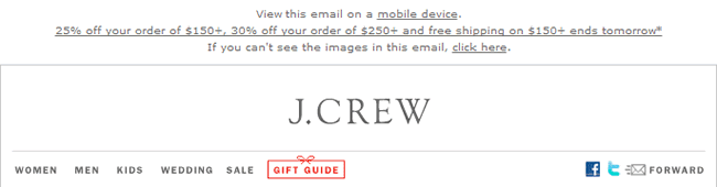 J. Crew email header design example